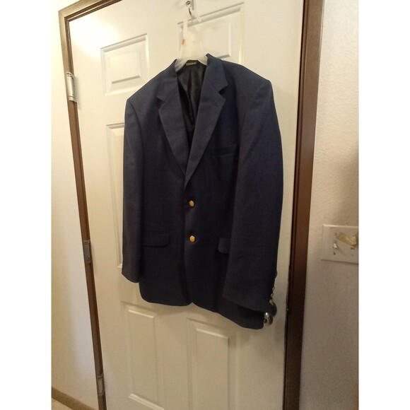 Stafford Blazer Sport Jacket Coat Mens 44 L Blue Navy Wool Gold Buttons - Picture 1 of 10